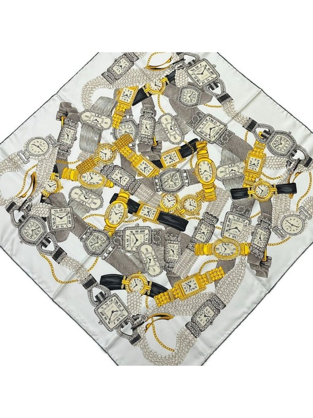 Cartier Scarf Ivory Gray Beige Multi Watch Pattern